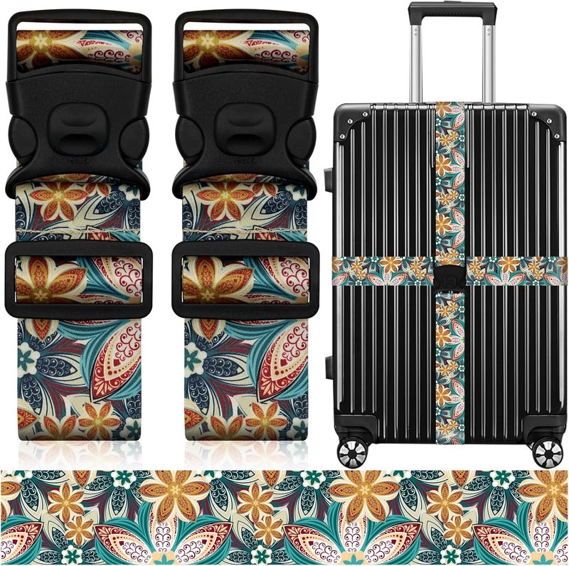 ZHOMA 2 Pack Luggage Straps for Suitcases, Adjustable Travel Belt with Double Lock and Quick Release Buckle, Heavy Duty Nylon Bag Packing Strap, Unique Identifiers Business Travel Accessories-Green Flowers - Image 1